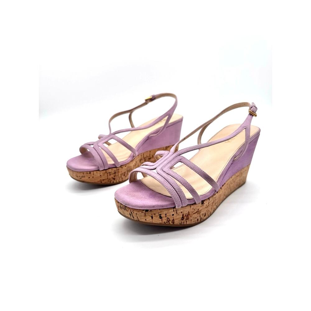 Prada Lavender Leather Strappy Cork Platform Wedge Sandals EU 38.5